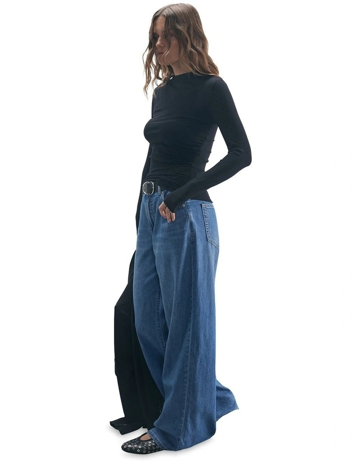 Marissa Ruched Long Sleeve Top in Black image 2