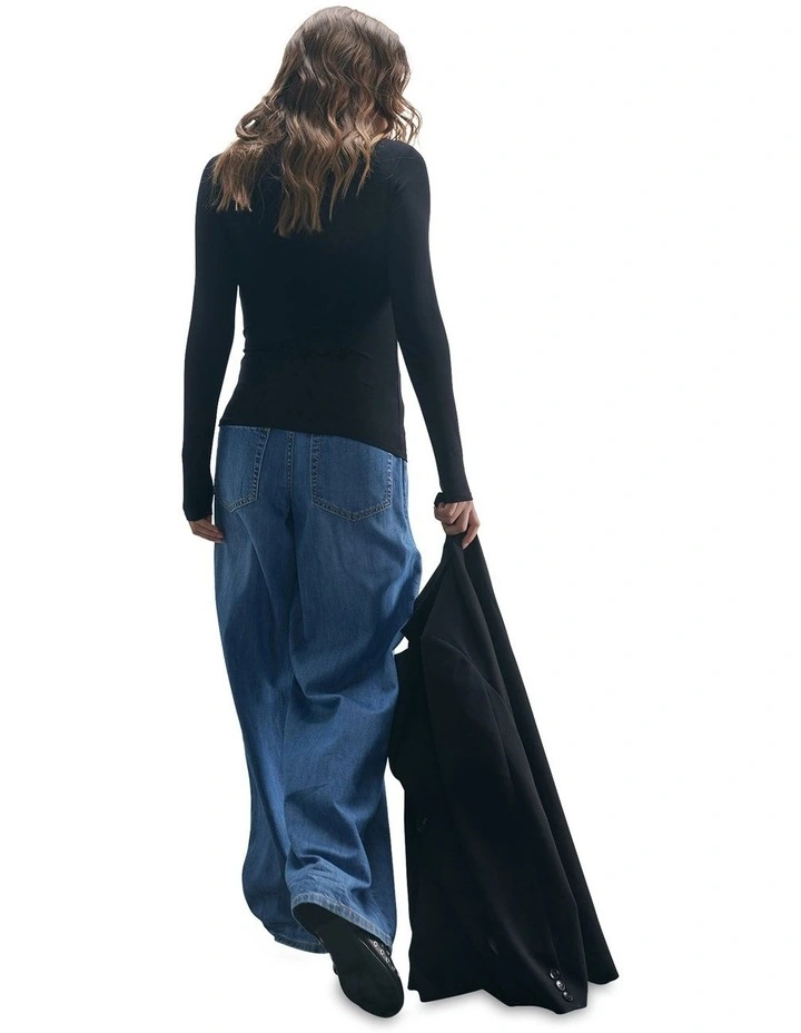 Marissa Ruched Long Sleeve Top in Black image 3