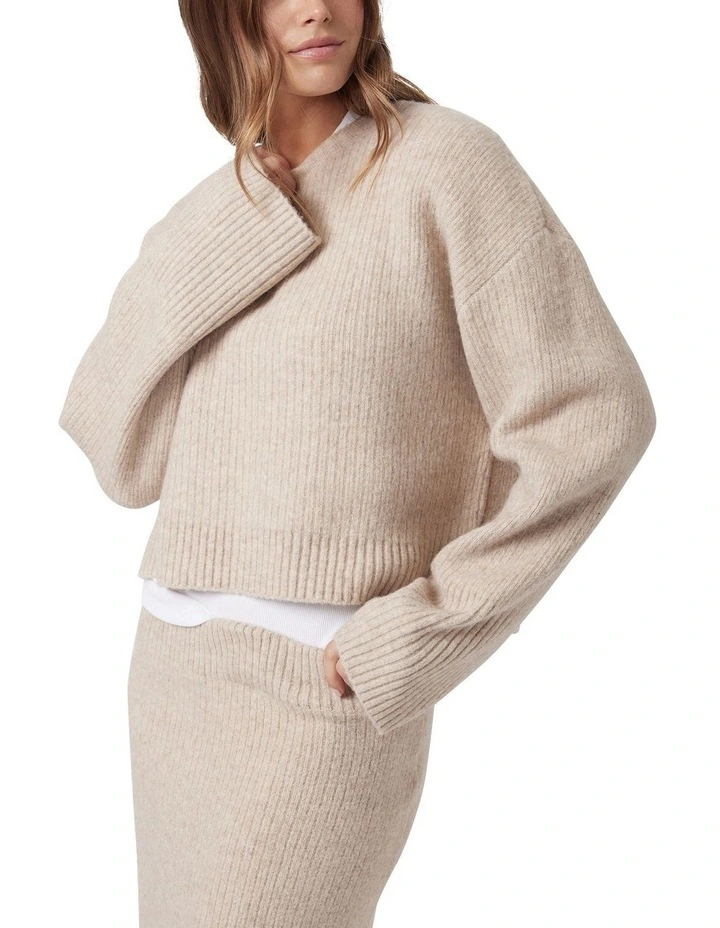 Mina Cropped Knit Top in Beige image 2