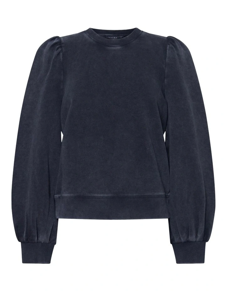 Addie Puff Sleeve Sweat Top in Washed Black image 4