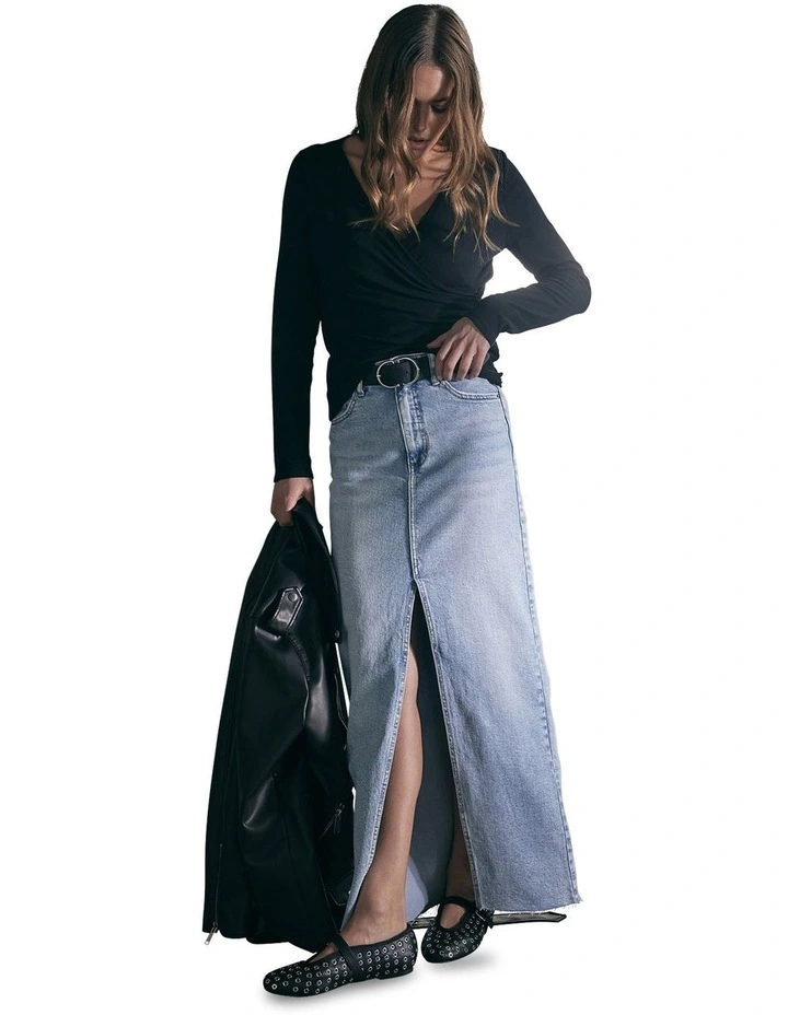 Juliet Gathered Wrap Top in Black image 2
