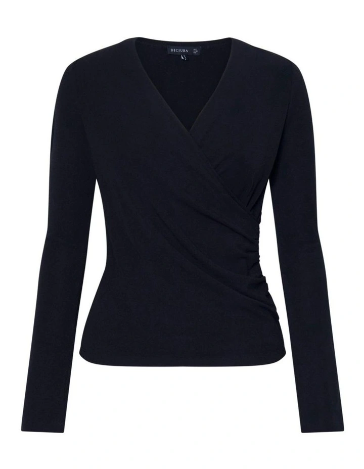 Juliet Gathered Wrap Top in Black image 4
