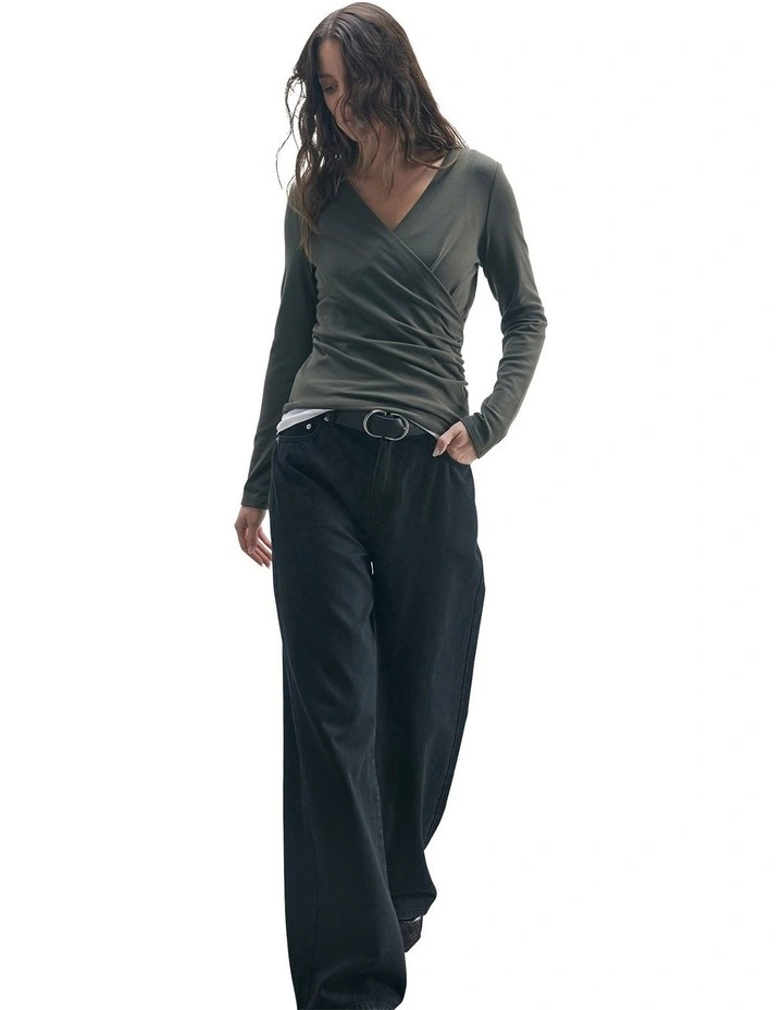Juliet Gathered Wrap Top in Green image 2