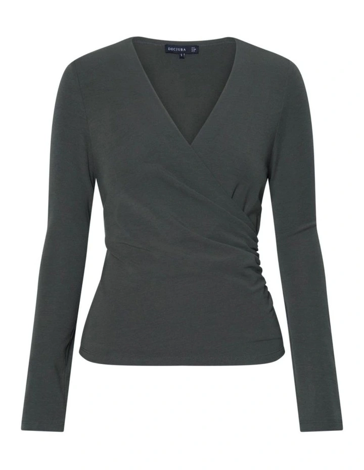 Juliet Gathered Wrap Top in Green image 4