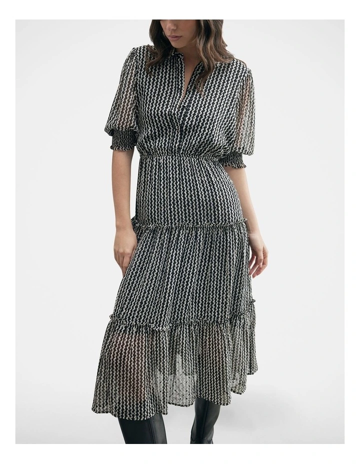 Santina Tiered Midi Dress in Zig Zag Stripe image 1