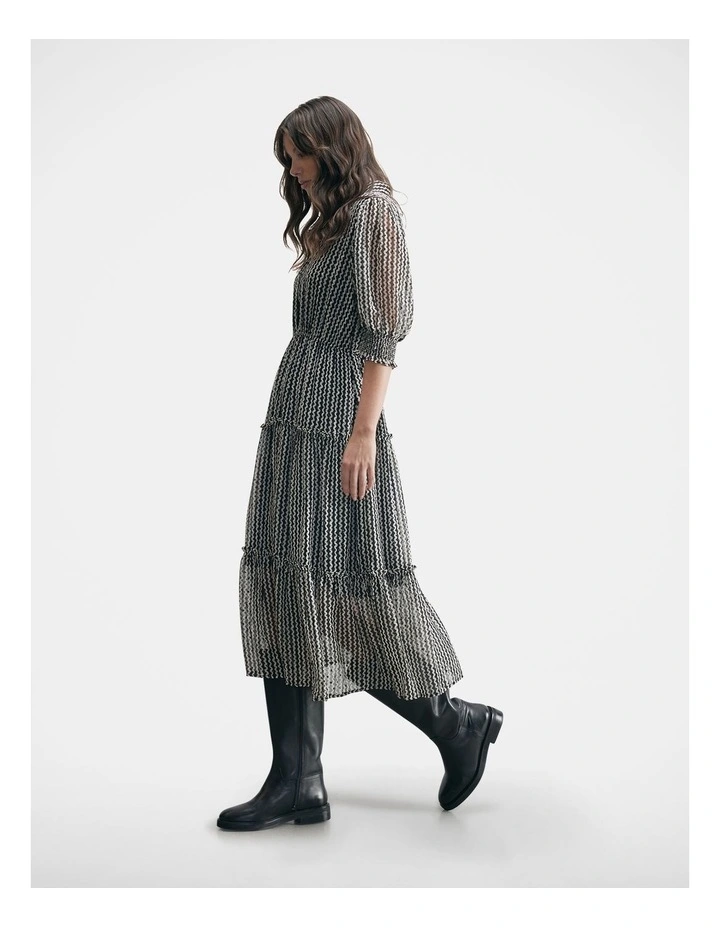 Santina Tiered Midi Dress in Zig Zag Stripe image 3