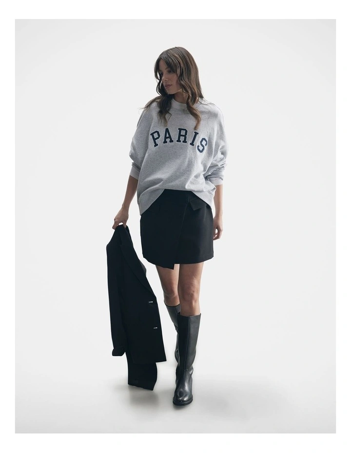 Paris Text Sweat Top in Light Grey Marle image 1