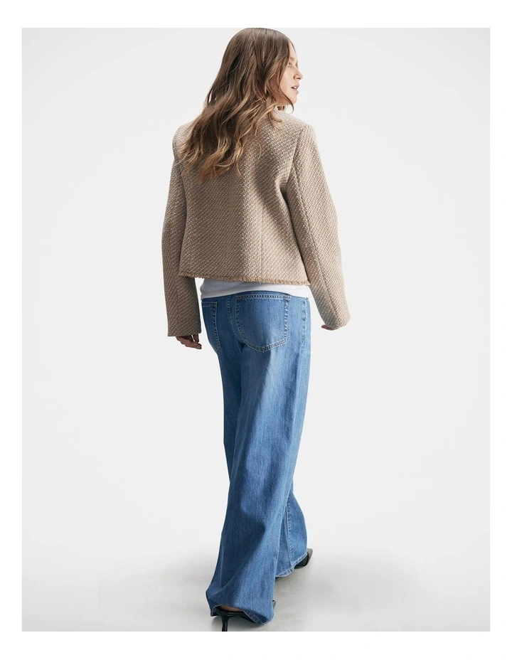 Tara Crop Tweed Jacket in Camel image 2