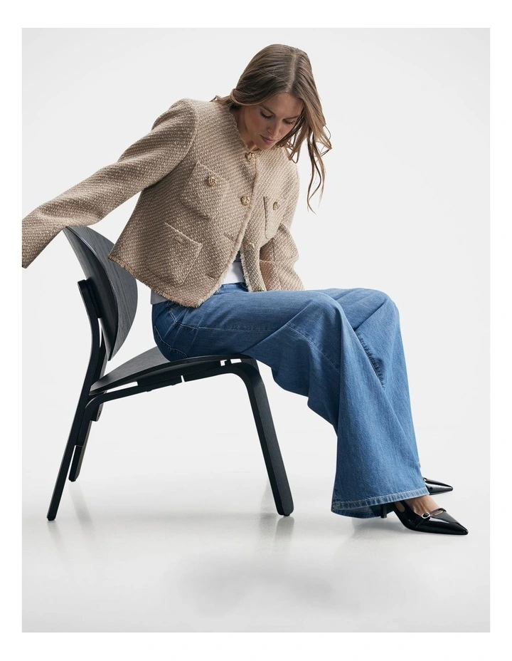 Tara Crop Tweed Jacket in Camel image 3
