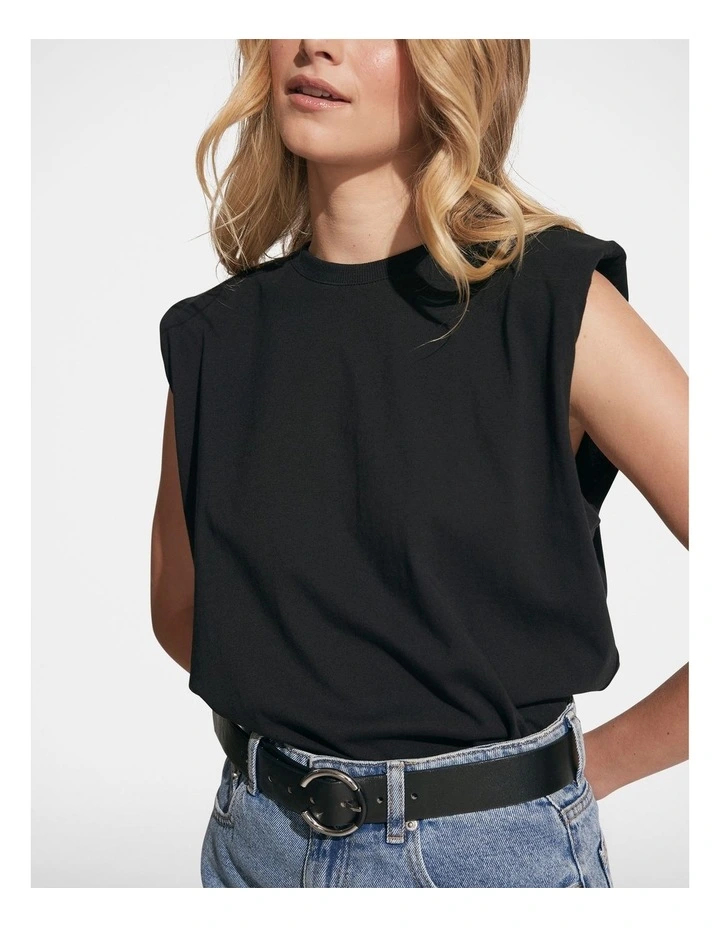 Emery Shoulder Pad Tank in Black image 3
