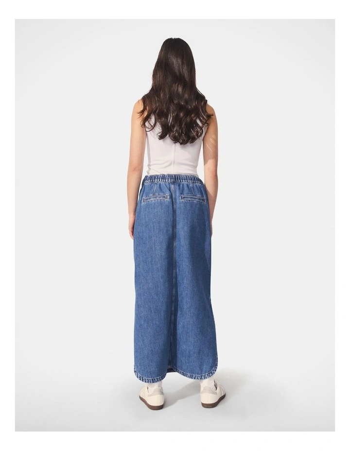 D-Luxe Curved Denim Midi Skirt in Blue image 2