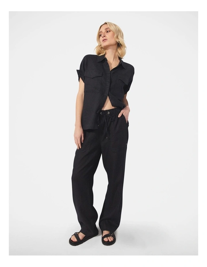 D-Luxe Wide Leg Linen Pant in Black image 1
