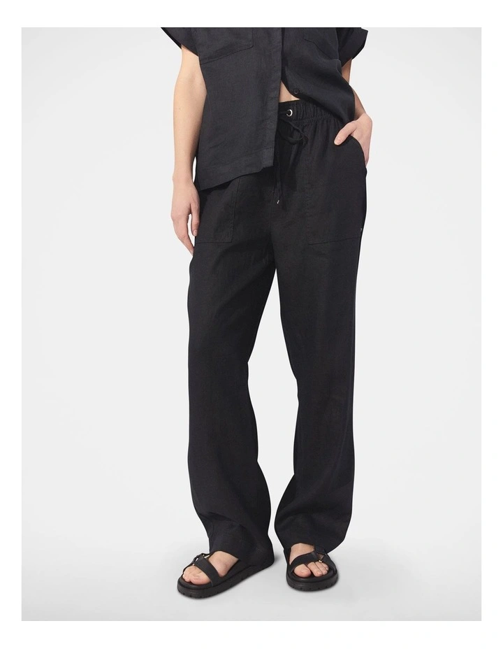 D-Luxe Wide Leg Linen Pant in Black image 3