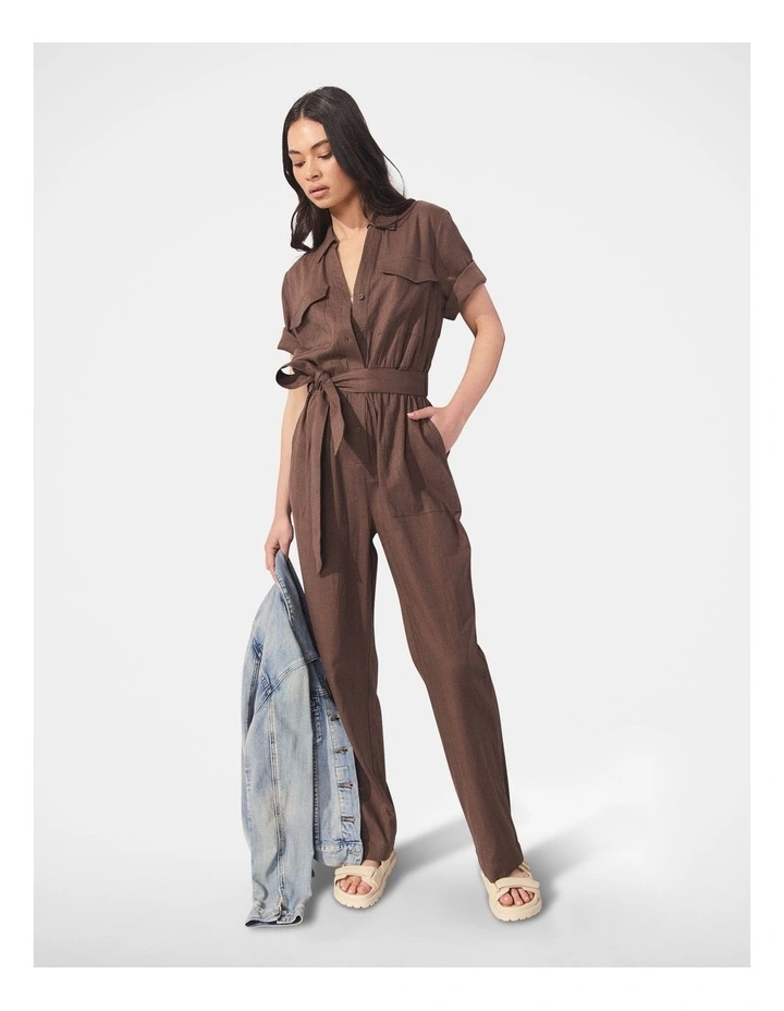 D-Luxe Linen Blend Jumpsuit in Coffee image 1