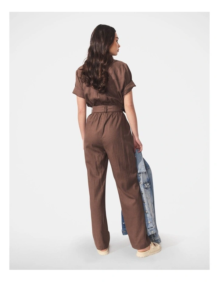 D-Luxe Linen Blend Jumpsuit in Coffee image 2