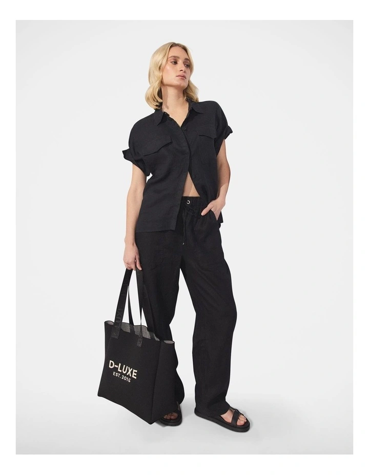 D-Luxe Pocket Linen Shirt in Black image 1