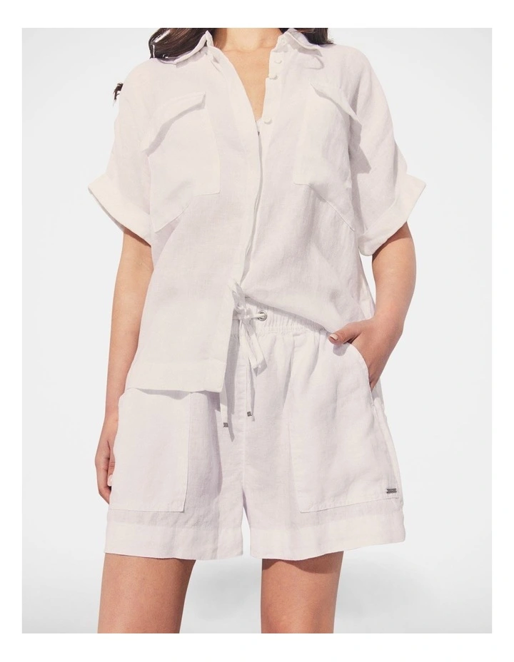D-Luxe Pocket Linen Shirt in Bright White image 3