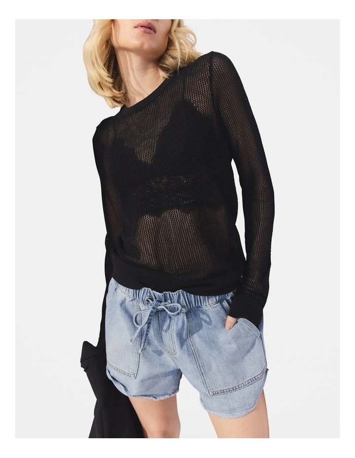 Long Sleeve Knit Top in Black image 3