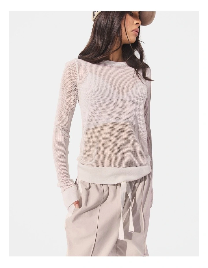 Long Sleeve Knit Top in Cream image 3