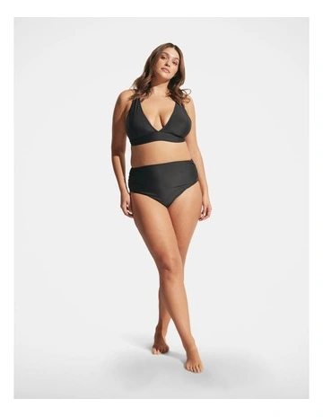 Matte Gathered Bikini Bottom in Black