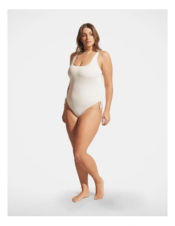 Rib Drawcord One Piece in Cloud