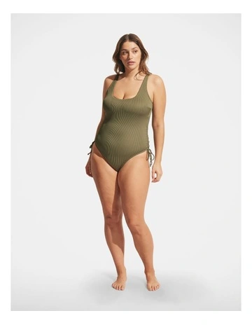 Rib Drawcord One Piece in Soft Olive