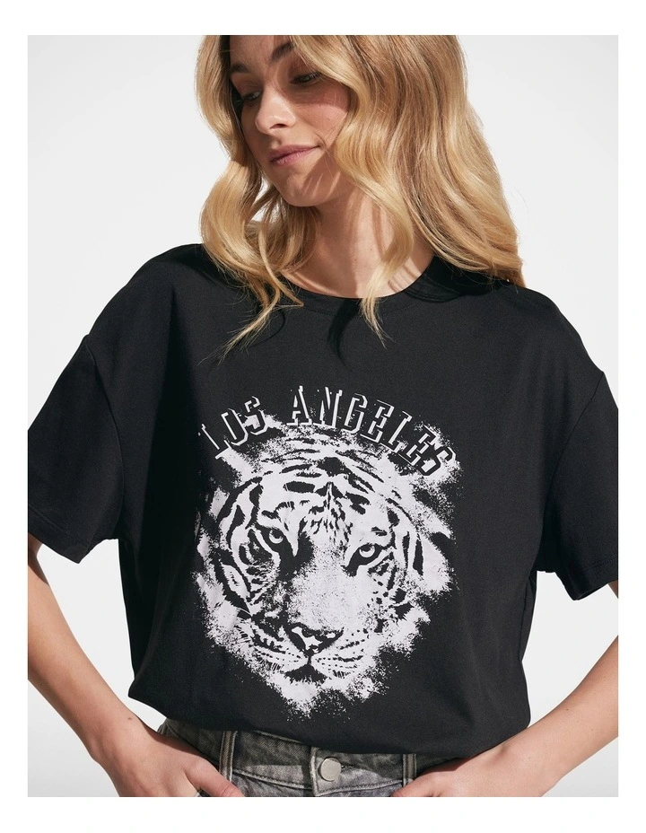 Tiger Print Tee in Black image 3