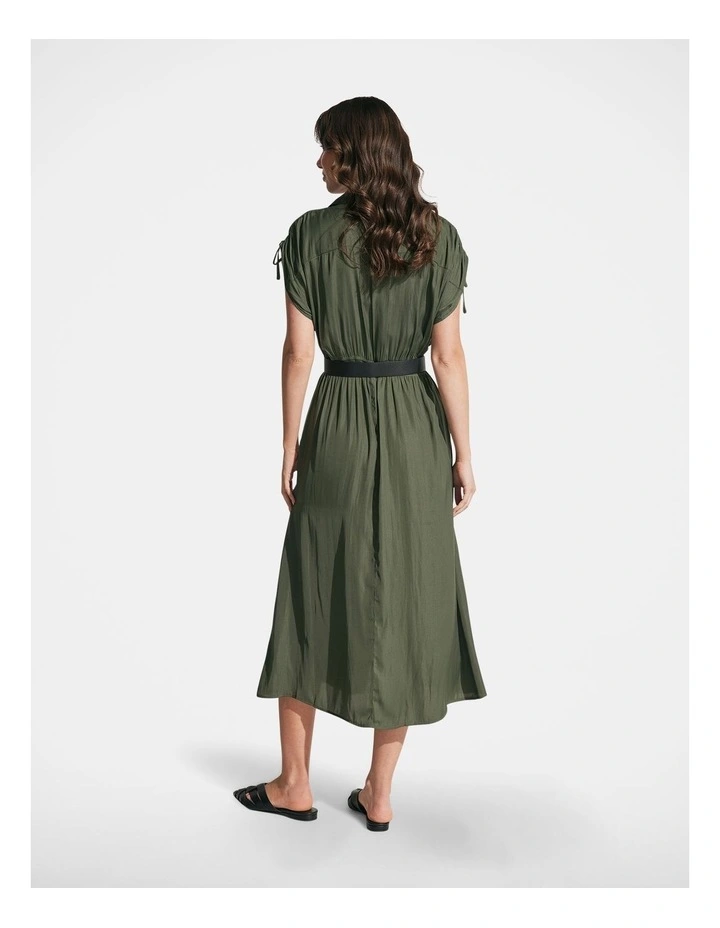 Sammy Shirred Midi Dress in Olive image 2