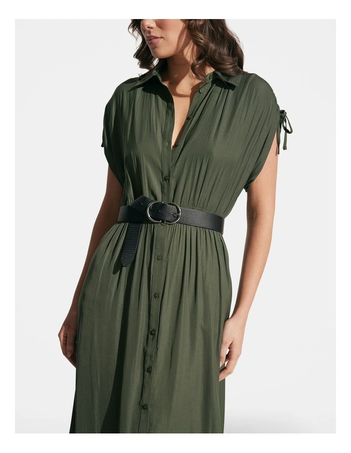Sammy Shirred Midi Dress in Olive image 3
