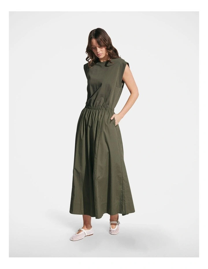 Jay Contrast Midi Dress in Olive image 1