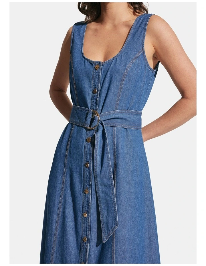 Skylar Denim Maxi Dress in Dark Wash image 3