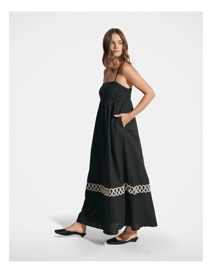 Leah Gathered Maxi Dress in Black image 3