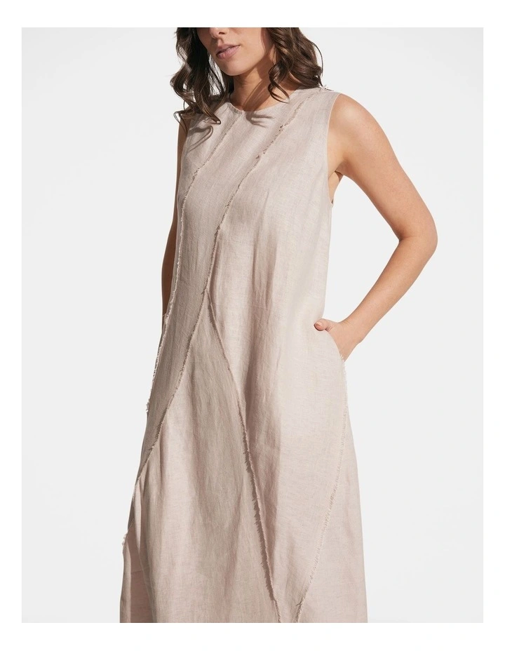 Maddie Linen Midi Dress in Beige image 3