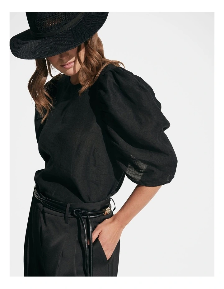 Isabella Linen Top in Black image 3