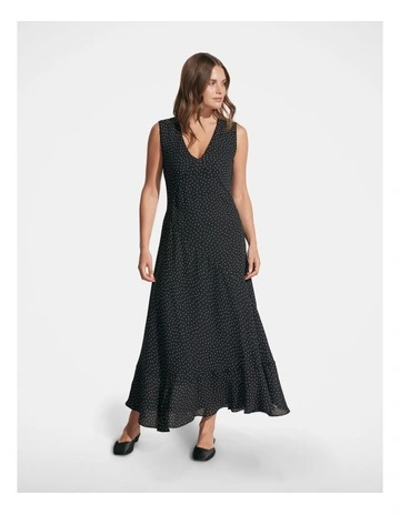 Renee Seam Detail Midi Dress in Black