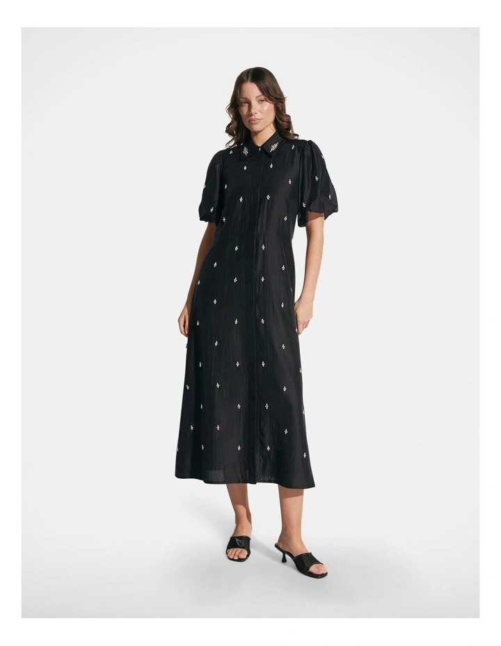 Yasmin Trim Detail Midi Dress in Black image 1