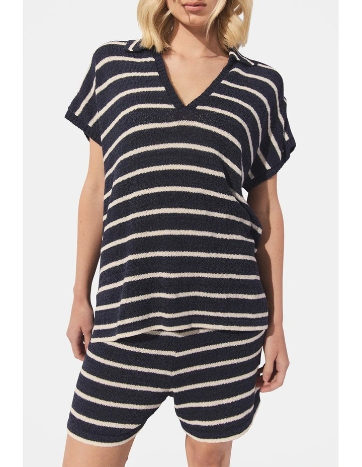 D-Luxe Stripe Knit Top in Navy/Ivory image 3