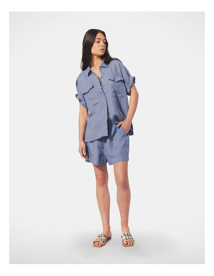 D-Luxe Linen Short in Washed Indigo image 1