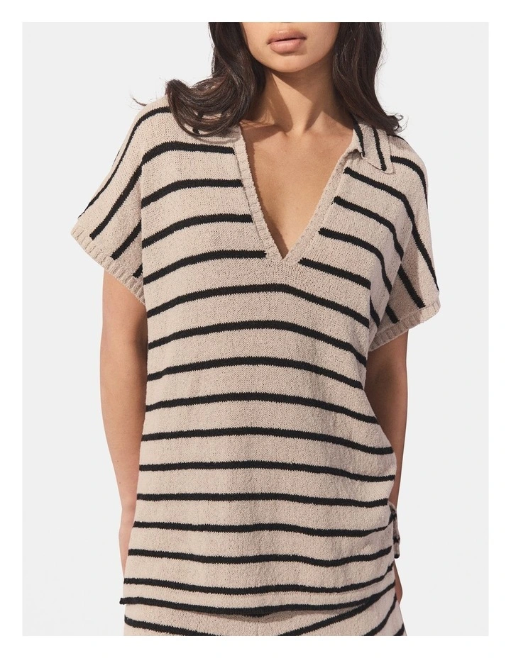D-Luxe Stripe Knit Top in Shell/Black image 3