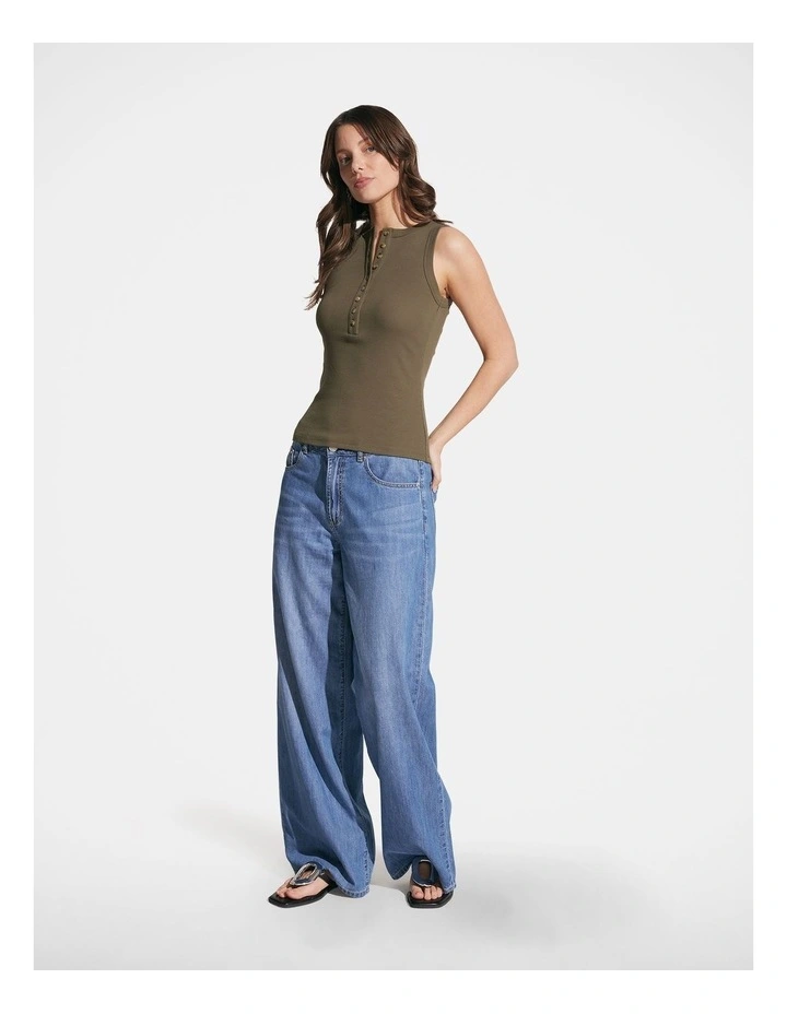 Violet Henley Tank in Moss image 1