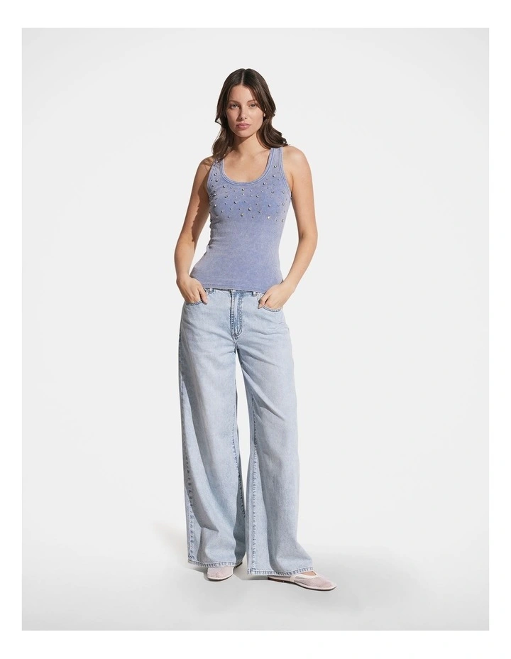 Lizzie Rhinestone Tank in Blue Acid Wash image 1