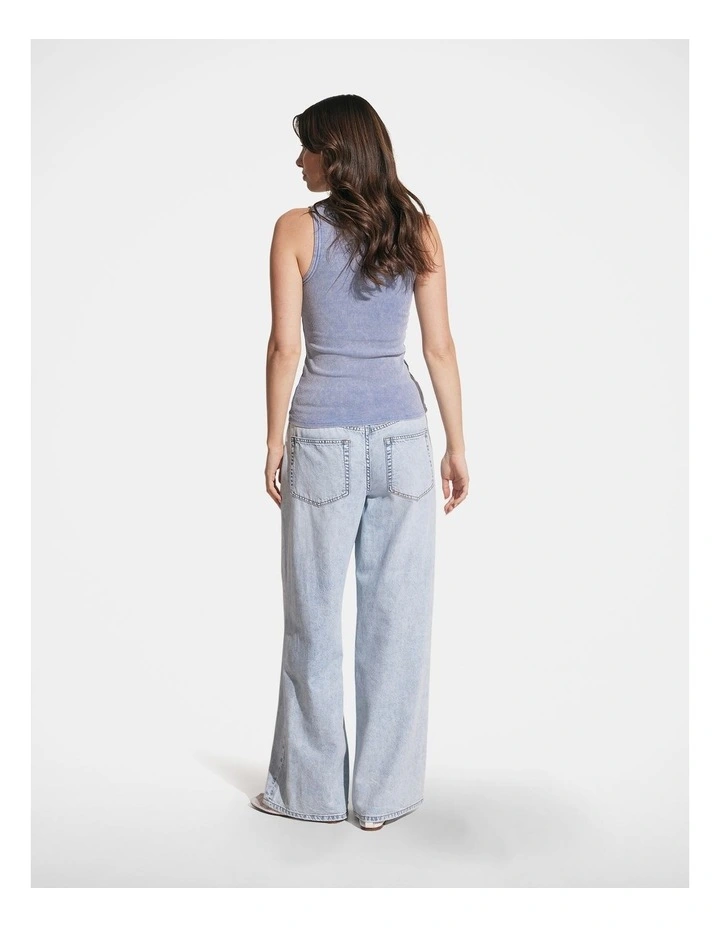 Lizzie Rhinestone Tank in Blue Acid Wash image 2