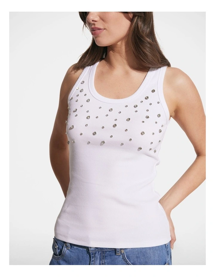 Lizzie Rhinestone Tank in Bright White image 3