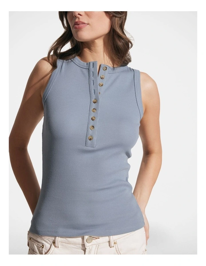 Violet Henley Tank in Steel Blue image 3