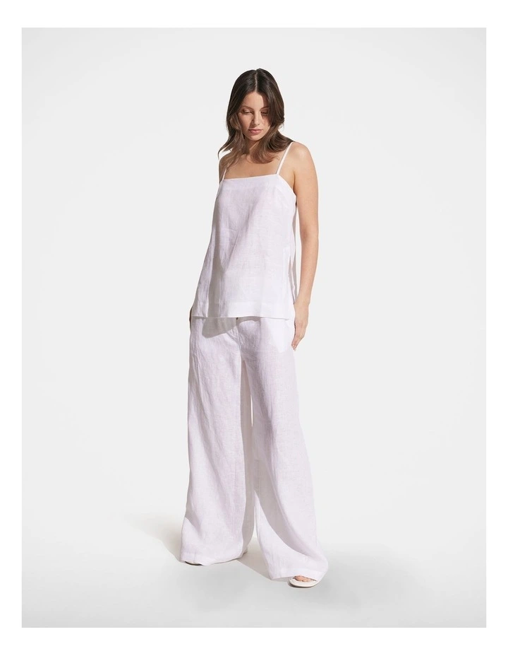 Amelia Linen Longline Top in White image 1