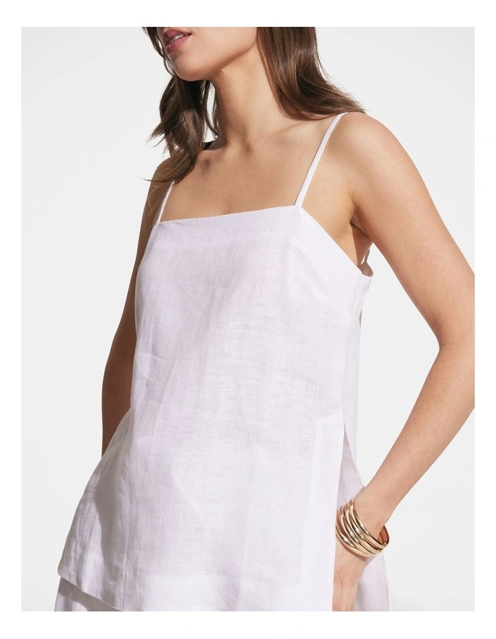 Amelia Linen Longline Top in White image 3