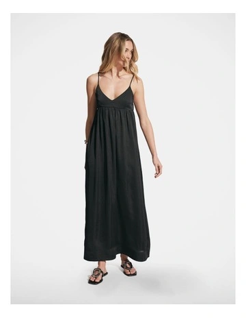 Noah Gathered Maxi Dress in Black