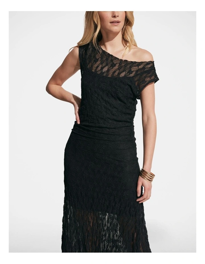 Ines Lace Asymmetric Dress in Black image 3