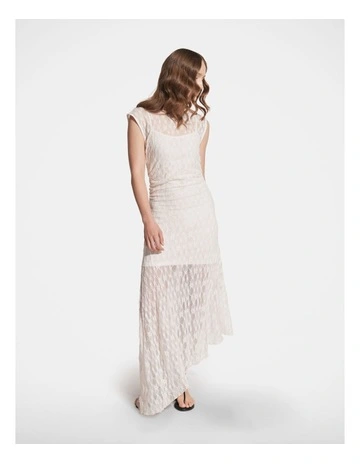 Ines Lace Asymmetric Dress in Vanilla