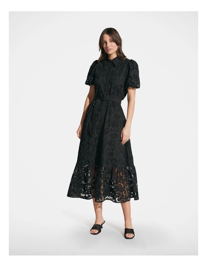 Daphne Lace Midi Dress in Black image 1